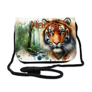 Kinder Brustbeutel mit Name / Tiger / Klettverschluss Schnur Klarsichtfach / personalisierbar / Geldbörse zum Umhängen