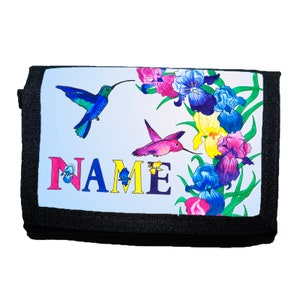Kinder Geldbörse mit Name / Kolibri / Geldbeutel / Personalisierbar / Vogel / Blume
