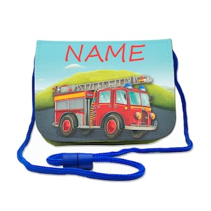 Kinder Brustbeutel mit Name / Feuerwehr / Klettverschluss Schnur Klarsichtfach / personalisierbar / Geldbörse zum Umhängen / Geldbeutel