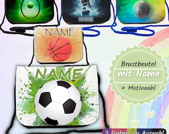Kinder Brustbeutel mit Name / Schnur Sichtfenster Klarsichtfach/ personalisierbar / Geldbörse umhängen / Fußball Basketball Tennis Eishockey
