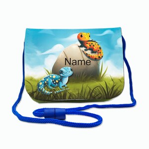 Kinder Brustbeutel mit Name / Salamander / Klettverschluss Schnur Klarsichtfach / personalisierbar / Geldbörse zum Umhängen / Geldbeutel