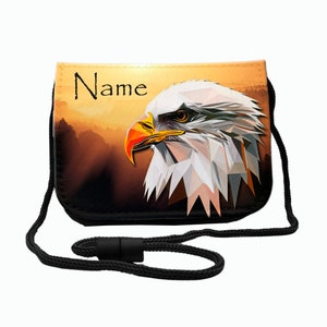 Kinder Brustbeutel mit Name / Adler / Klettverschluss Schnur Klarsichtfach / personalisierbar / Geldbörse zum Umhängen / Geldbeutel