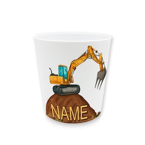 Bagger Zahnputzbecher Kunststoff m. Name | Kinder Trinkbecher personalisiert | Zähneputzen | Kinderbecher | Kunststoffbecher BPA frei