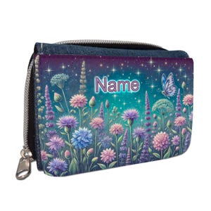 Blumenwiese Geldbörse mit Namen / Geldbeutel Portemonnaie / personalisierbar / Kinder / Geschenk zur Einschulung Schultüte Geldgeschenk