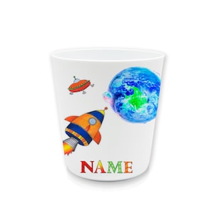 Rakete Zahnputzbecher Kunststoff mit Namen | Kinder Trinkbecher personalisiert | Zähneputzen | Kinderbecher | Kunststoffbecher BPA frei