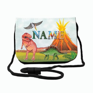 Kinder Brustbeutel mit Name / Dino / Klettverschluss Schnur Klarsichtfach / personalisierbar / Geldbörse zum Umhängen / Geldbeutel