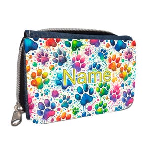bunte Pfoten Geldbörse mit Namen / Geldbeutel Portemonnaie / personalisierbar / Kinder / Geschenk zur Einschulung Schultüte Geldgeschenk