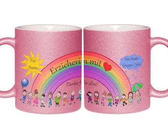 Educator, Educator with Heart Glitter Mug, Gift Educator, Farewell Gift Kindergarten, Personalizable with Name, Glitter Mug