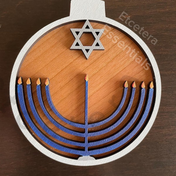 Hanukkah Ornament SVG, pdf, jpeg, png, studio3 -Glowforge- Jewish, Menorah, Blended Christmas - DIGITAL DOWNLOAD