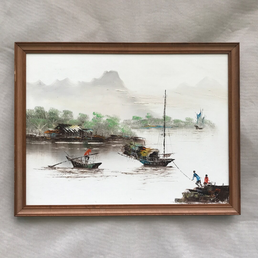 超レア 絵画 アンティーク ヴィンテージ 油絵 風景画 船 Tony Wong 超レア 絵画 アンティーク ヴィンテージ 油絵 風景画 船 Tony Wong