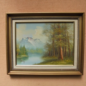 Vintage Framed American Landscape.Trees,River,Mountain.Original Oil Painting. Circa 1970s