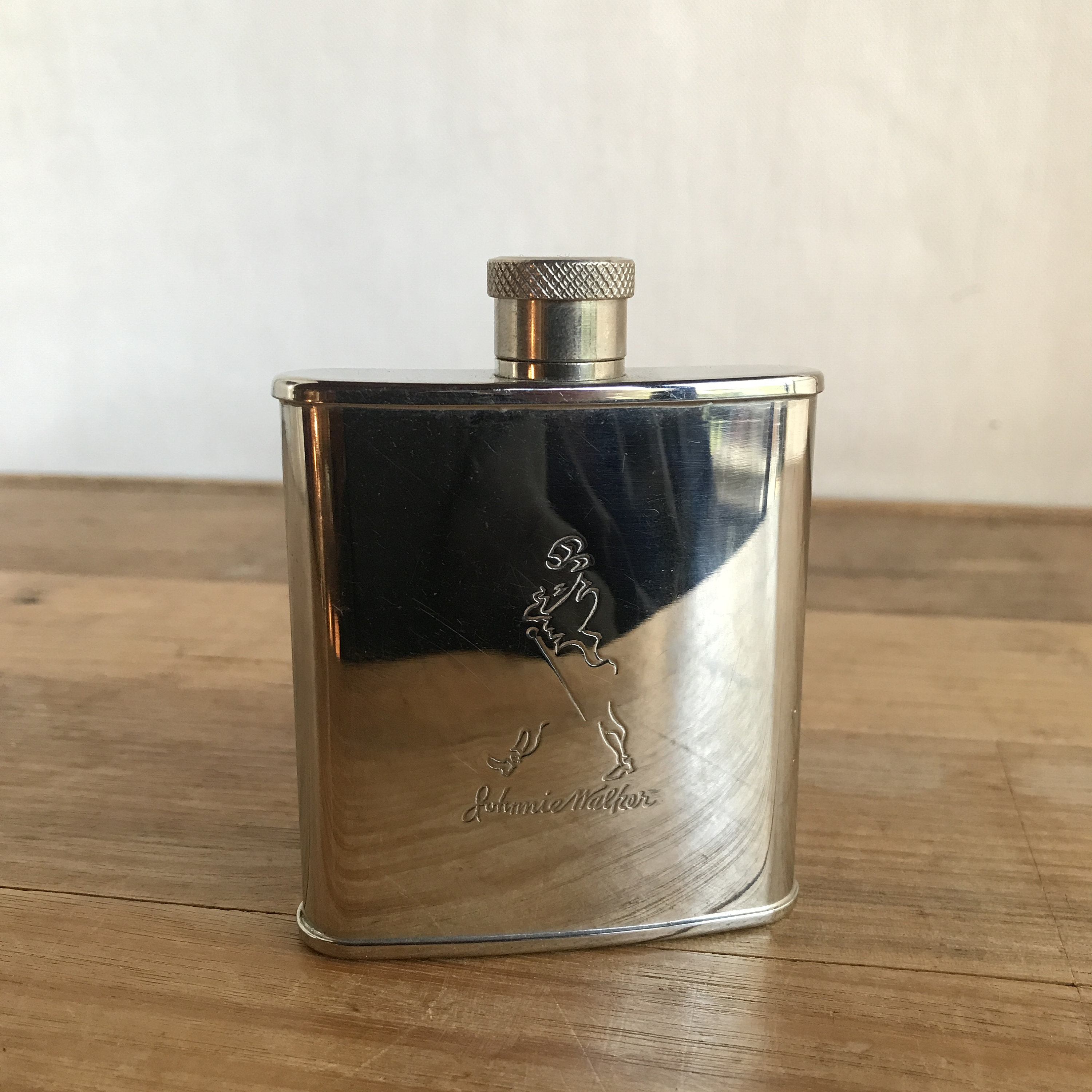 Vintage Johnnie Walker Stainless Steel Hip Flask, Johnny Walker