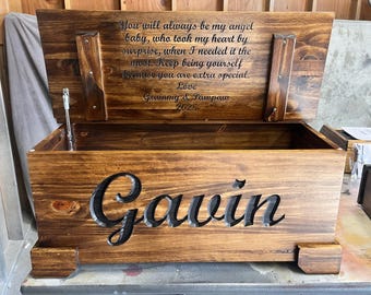 Wooden Toy Box personalize Hand Engraved Pine Chest USA Made