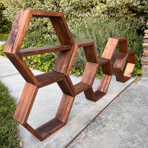 Honeycomb Pine Wood Floating Shelf Set - Rustic Hexagon Shelves