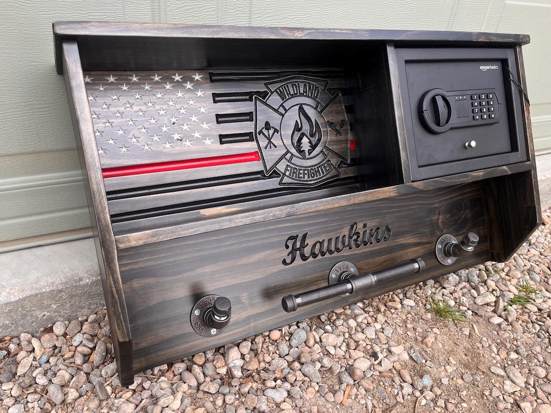 Fire Fighter Duty Gear Rack With Hidden Safe – Pine Wood Vest Holder ...