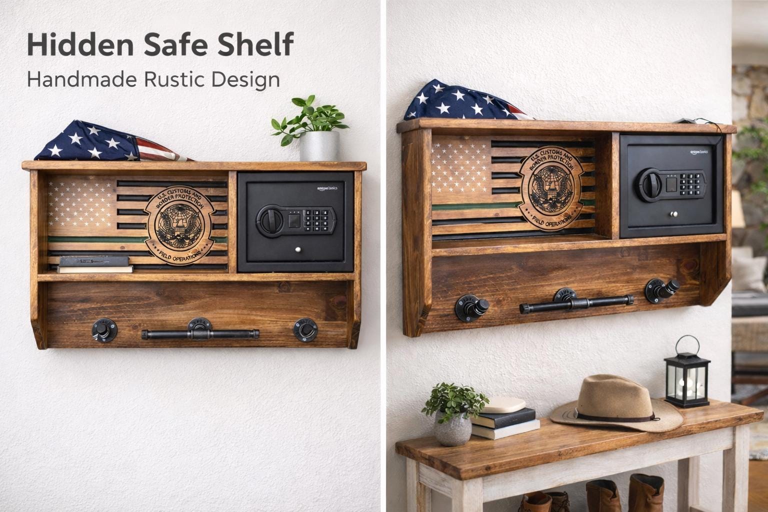 The Hide Rack Duty Gear Rack With Hidden Safe – Pine Wood Vest Holder Organizer - Etsy