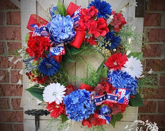 Patriotic wreath, Americana wreath, red white blue wreath, floral patriotic wreath, best patriotic wreath, patriotic floral wreath