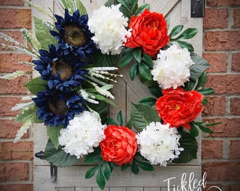 Patriotic wreath, USA wreath, hydrangea wreath, election wreath, red white and blue wreath, floral patriotic wreath, 4th of July wreath, USA