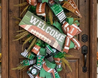 football wreath, football swag, football door hanger, touch down, football season, Game time, fall wreath, football welcome wreath