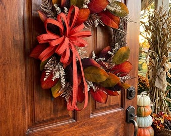 Magnolia wreath, Fall magnolia wreath, Thanksgiving wreath, Autumn wreath, Best fall wreath, Elegant Fall wreath