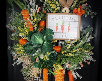 Easter wreath, best Easter wreath, Carrot wreath, Welcome to our patch, Easter floral wreath, Easter swag, Carrot swag
