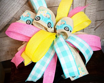 spring truck lantern bow, spring lantern bow, spring wreath bow, spring door hanger bow, spring truck ribbon, truck bow, easter lantern bow