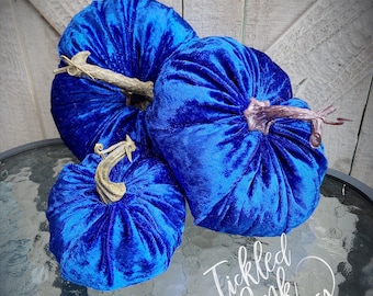 velvet pumpkins, blue velvet pumpkin, blue pumpkin, navy blue pumpkin, royal blue pumpkin, wreath enhancements, soft pumpkin, pumpkin decor