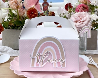 Cajas personalizadas para regalos de fiesta estilo boho arcoíris
