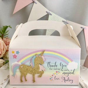 Personalized Unicorn Party Favors, Gold Unicorn Favors, Pink Unicorn Favors, Unicorn Gable Boxes, Unicorn Birthday, Unicorn Theme