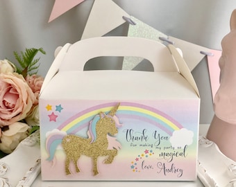 Personalized Unicorn Party Favors, Gold Unicorn Favors, Pink Unicorn Favors, Unicorn Gable Boxes, Unicorn Birthday, Unicorn Theme