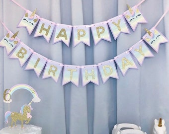 Unicorn Birthday Banner, Gold Glitter Unicorn Birthday Banner, Pink Glitter Unicorn Birthday Banner, Unicorn Theme, Unicorn Party