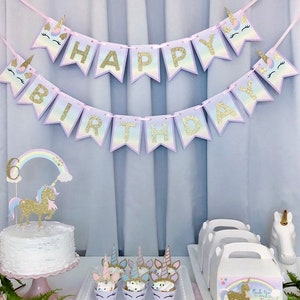 Gold Glitter Unicorn Birthday Banner, Unicorn Party Theme