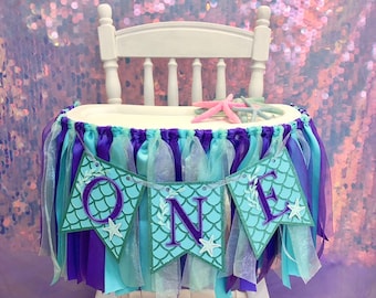 Banner para trona Mermaid ONE: Guirnalda para primer cumpleaños