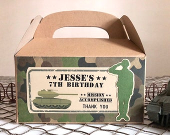 Cajas de regalo para fiesta de cumpleaños de camuflaje: temática militar, juego de 6