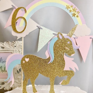 Personalized Unicorn Cake Topper, Gold Glitter Unicorn Cake Topper, Pink Glitter Unicorn Cake Topper, Unicorn Birthday Party, Unicorn Theme image 3