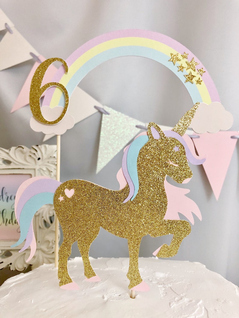 Personalized Unicorn Cake Topper, Gold Glitter Unicorn Cake Topper, Pink Glitter Unicorn Cake Topper, Unicorn Birthday Party, Unicorn Theme image 3