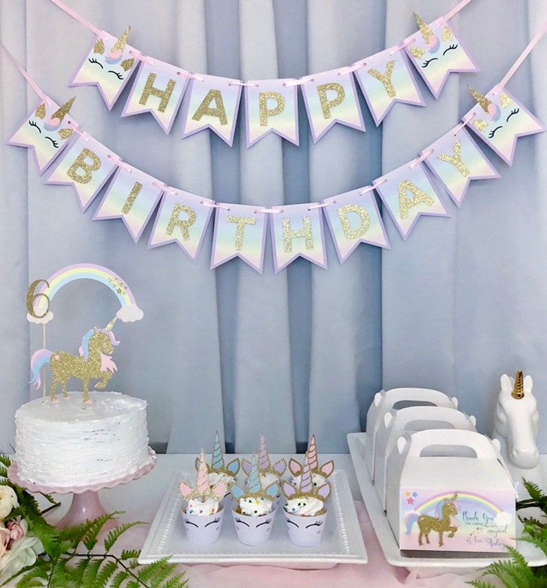 Unicorn Birthday Banner Gold Glitter Unicorn Birthday Banner Etsy