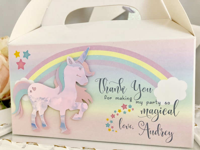Personalized Holographic/Iridescent Unicorn Favors, Unicorn Gable Boxes, Unicorn Party Favors, Unicorn Birthday Party, Unicorn Theme image 2