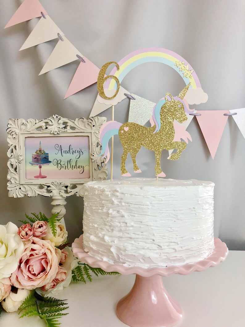 Personalized Unicorn Cake Topper, Gold Glitter Unicorn Cake Topper, Pink Glitter Unicorn Cake Topper, Unicorn Birthday Party, Unicorn Theme image 2