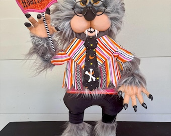 PREORDER Woofie Werewolf Halloween Wreath Attachment, Whimsical Character Decor