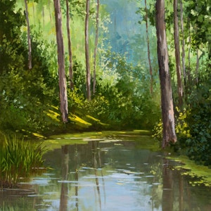 Lake in Forest Oil Painting Original Artwork on Canvas Large Painting ...
