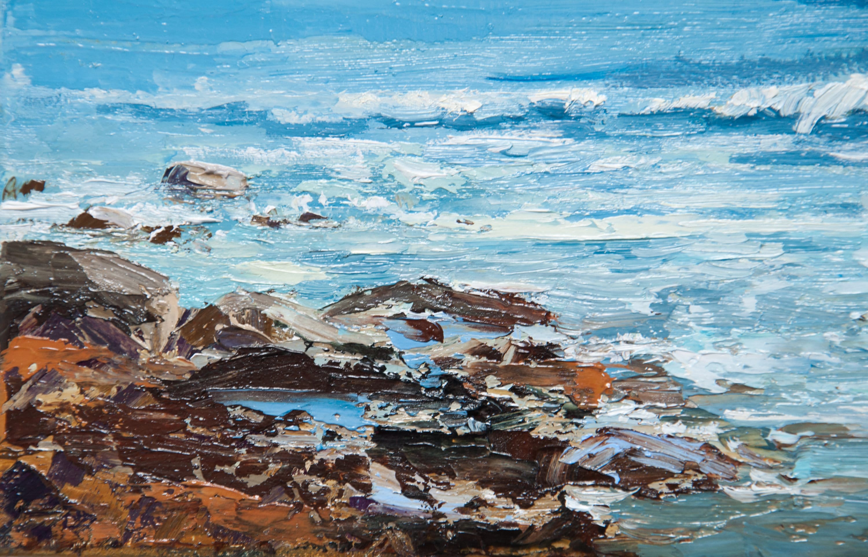 海景油絵：青い海の波、オリジナルアートキャンバス 12x12 - Etsy 日本