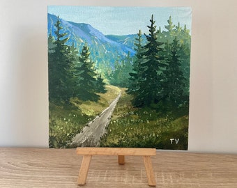 値下可 アクリル画 山 肉質 絵 1点物 アクリル山の絵画 | 自然風景