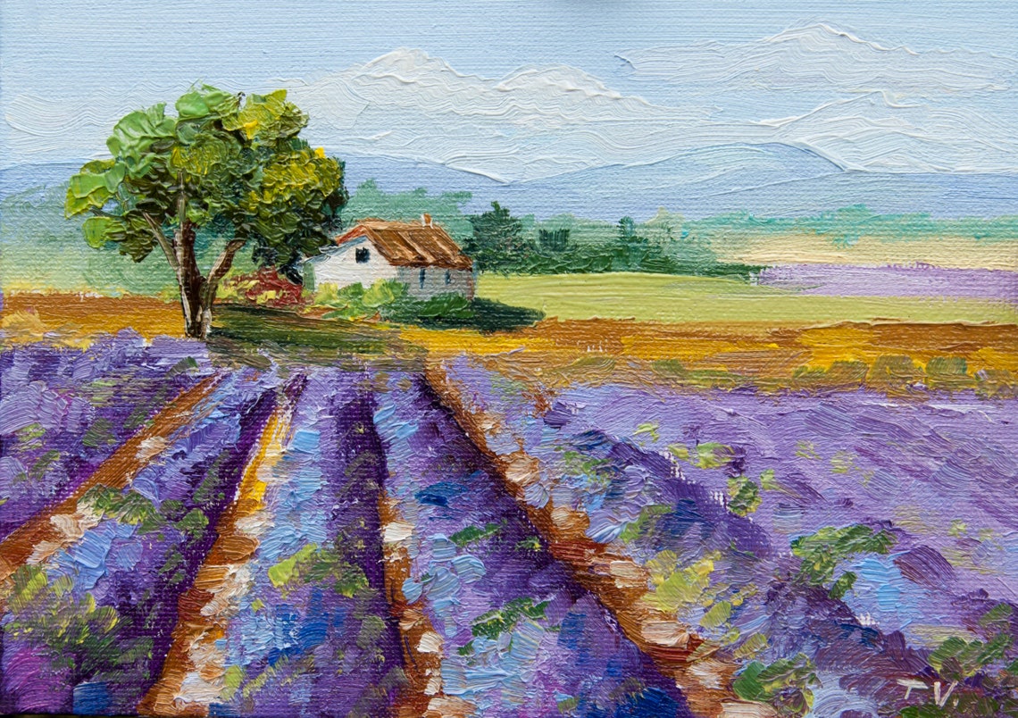 Lavender Field Oil Painting Original Art on Canvas Provence Etsy