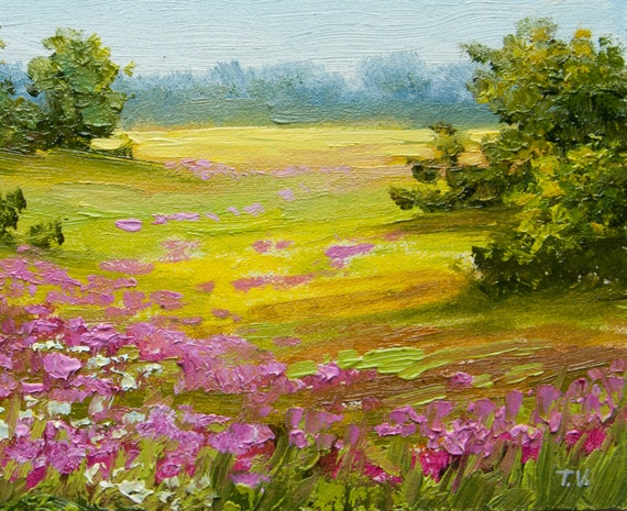 Landscape Painting: Acrylic Mini Canvas Art of a Pink Floral