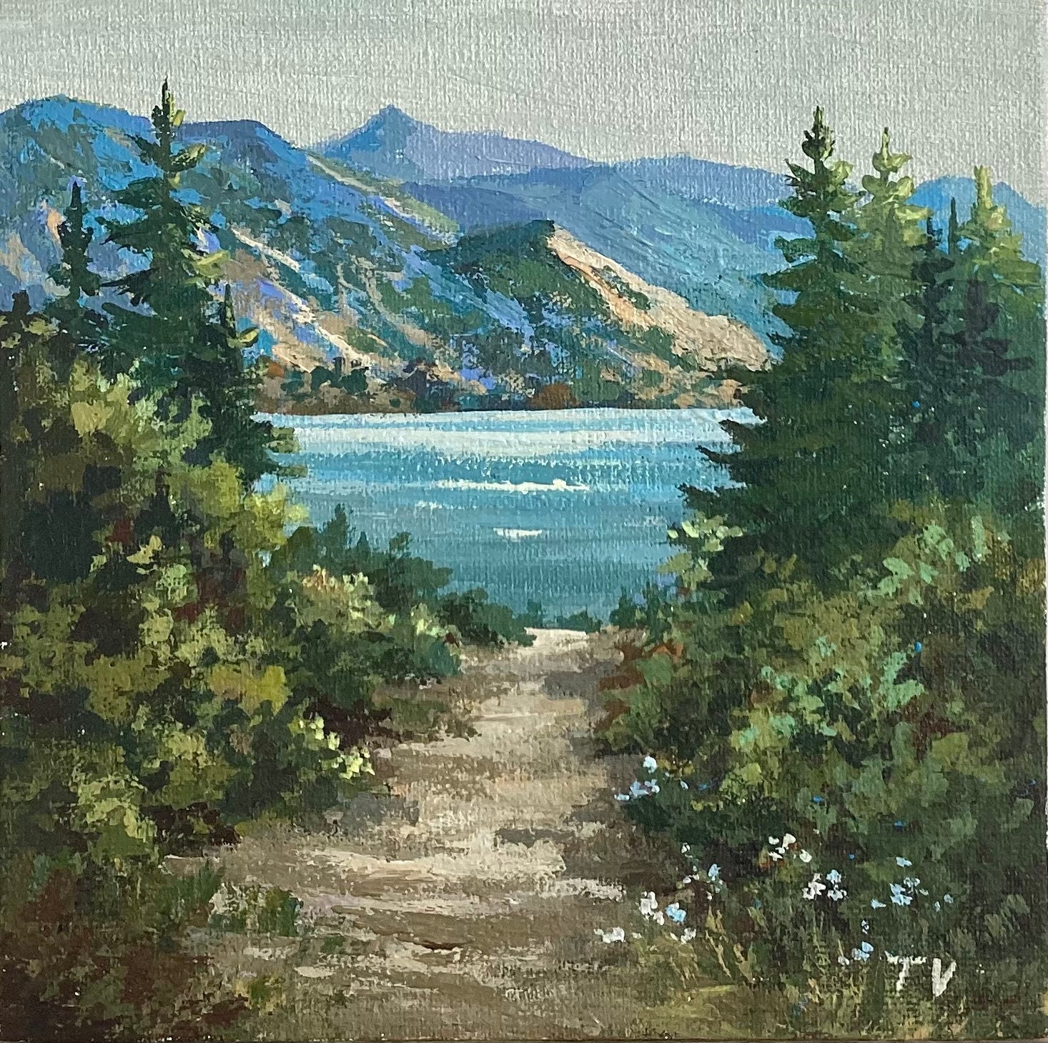 Children Playing in Lake Original Painting - 8x8 on sale Acrylic Painting - Lake Life - Nature Art - Mountain Lake Painting