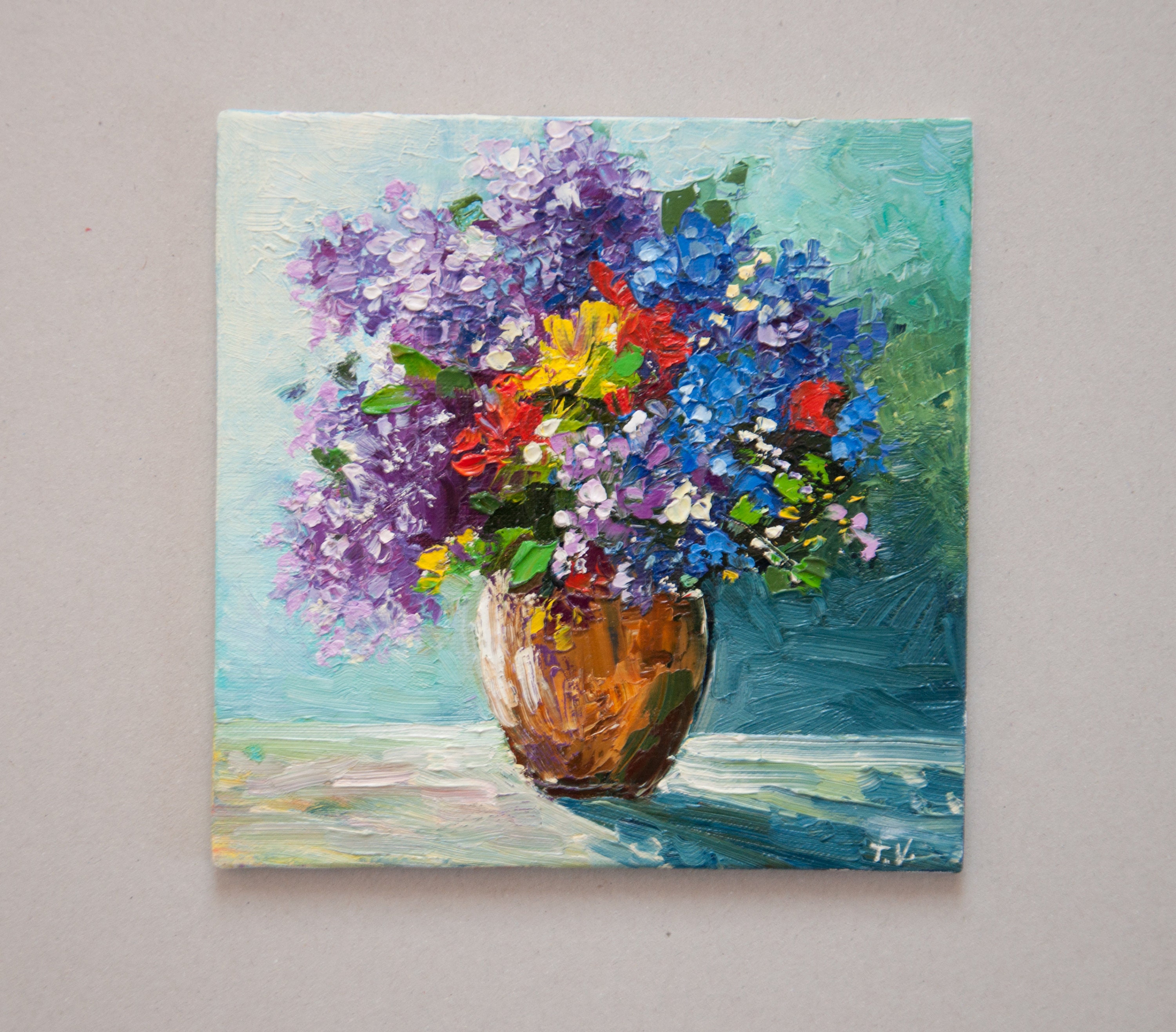 Early 20th Century Oil Painting Flower Still Life with Lilac