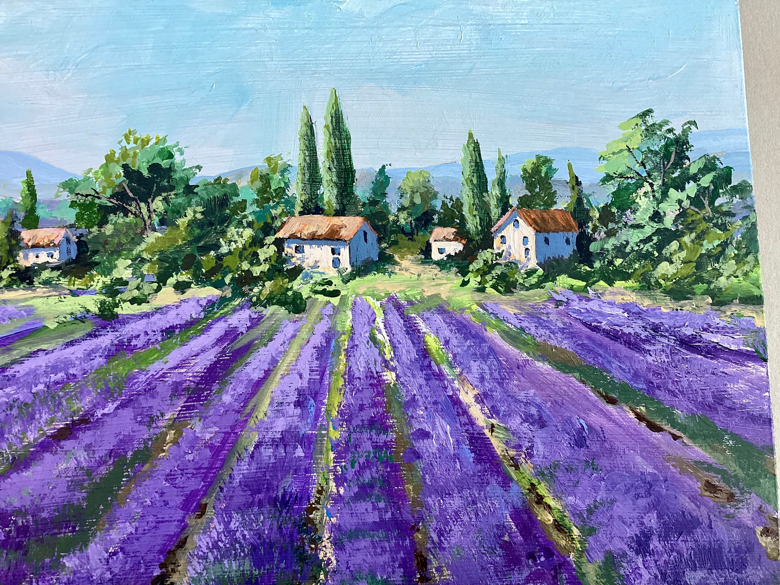 ラベンダー畑のアクリル画：プロヴァンスの風景画（10x12） - Etsy 日本