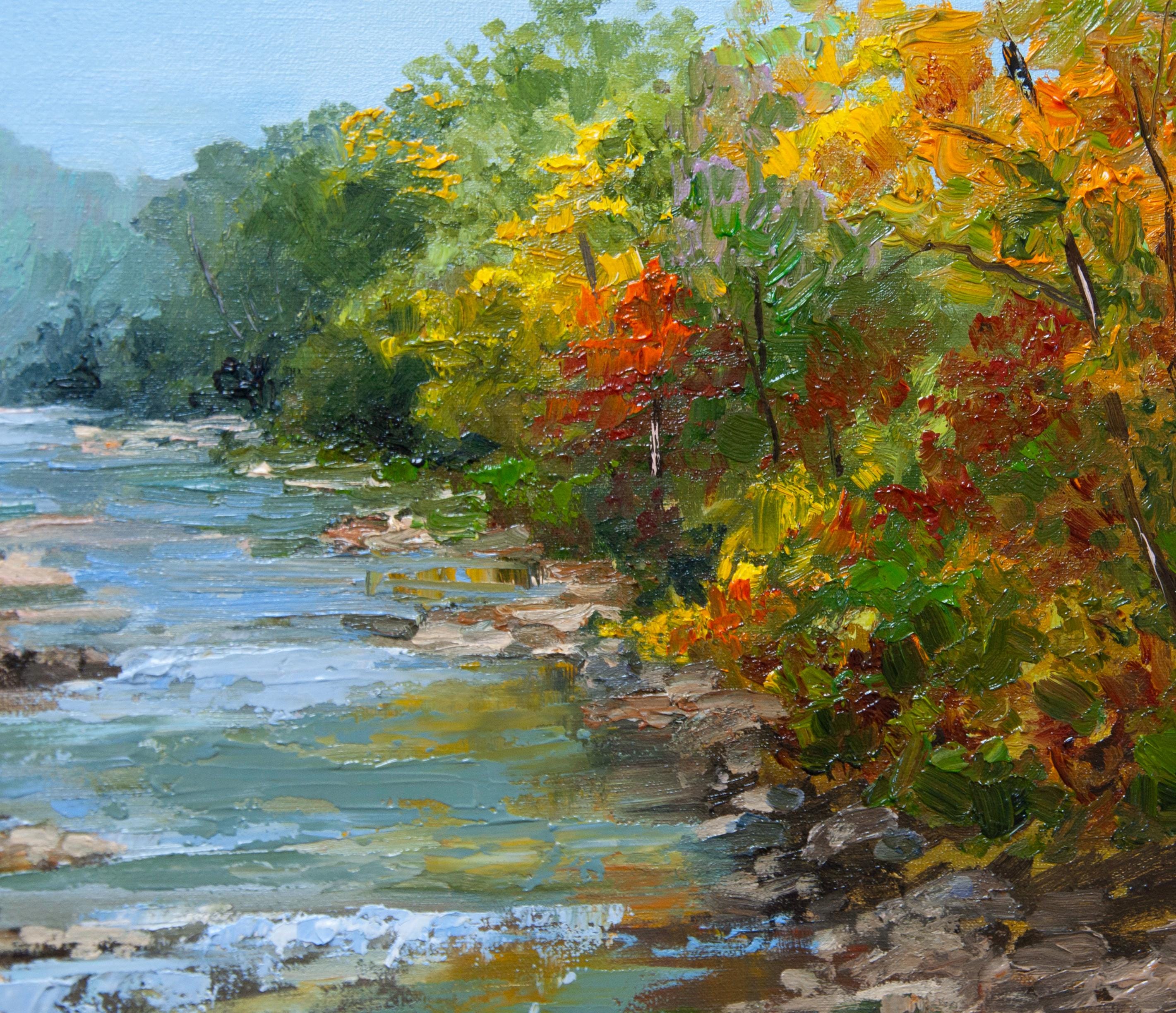 川の風景油絵オリジナルアート秋の森秋の自然田舎の壁装飾 - Etsy 日本