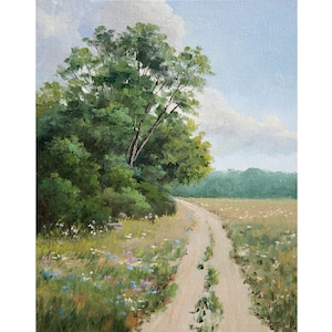Original Oil Painting: Summer Country Road Landscape (10x8)